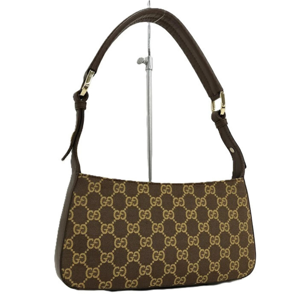 Gucci GG Canvas Baguette shoulder bag brown leather